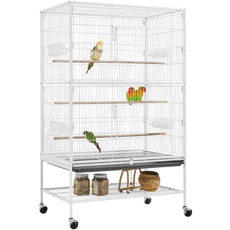 Yaheetech 52" H Large Rolling Parrot Cage for Lovebirds and Cockatoos - Ultimate Comfort with 3 Perches, 4 Feeders, and Extra Storage!