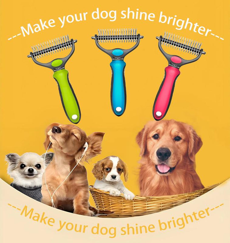 Pet Grooming Brush, 2 Sided Undercoat Dog Grooming Rakes, Perfect Long Fur Remove Tangles, Mats, Knots - Shedding Dematting Rake Comb for Dogs & Cats