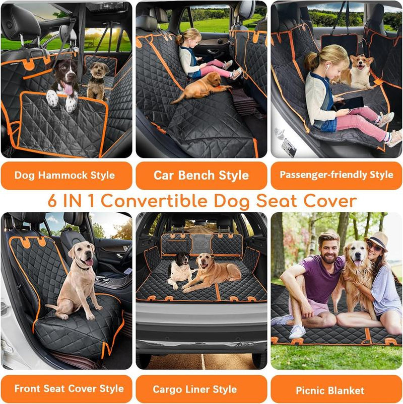 [On Sale!]Dog Car Seat Cover, Waterproof Scratchproof Hammock W/ 4 Storage Bags Side Flaps, Washable Nonslip Backseat Protector for Cars,Trucks,Suvs.