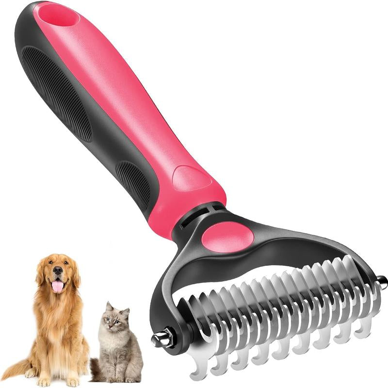 Pet Grooming Brush, 2 Sided Undercoat Dog Grooming Rakes, Perfect Long Fur Remove Tangles, Mats, Knots - Shedding Dematting Rake Comb for Dogs & Cats