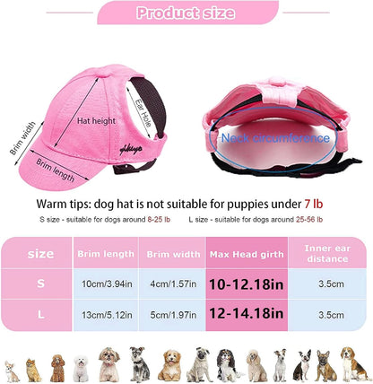 Dog Baseball Caps Hats with Neck Strap Adjustable Ear Holes for Small Dogs in Outdoor Sun Protection, Pet Casual Cap Visor Sunbonnet with Ear Holes, Summer Travel Sport Hat Outfit