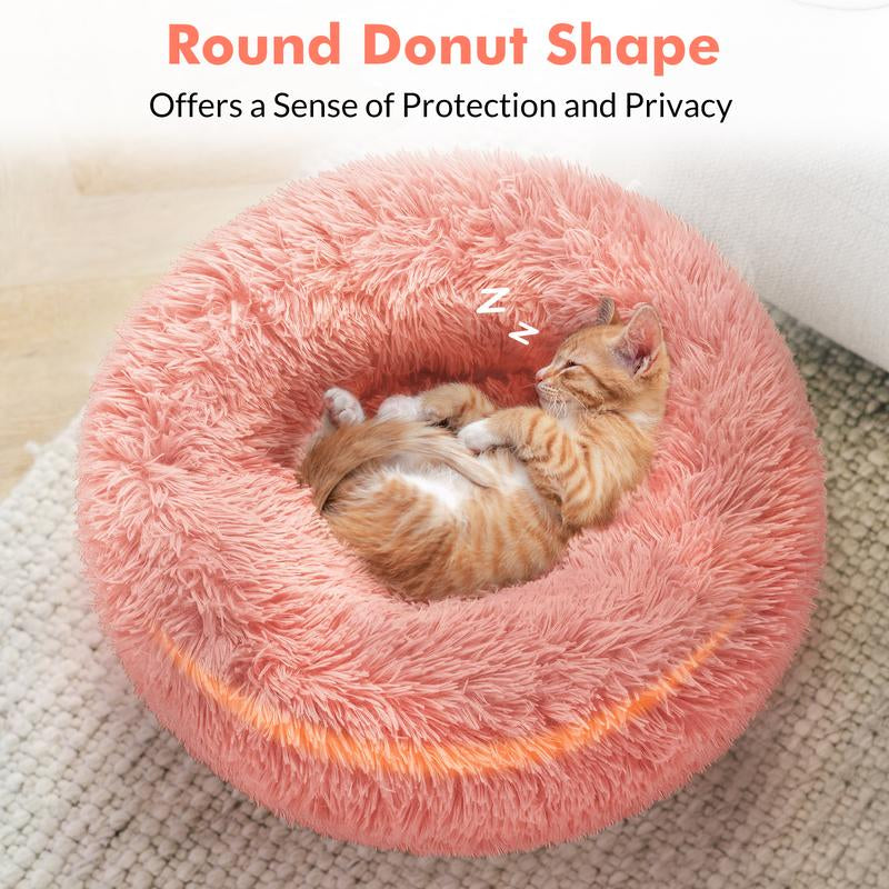 Rabbitgoo Cat Beds for Indoor Cats, 20 Inches Cat Bed Machine Washable, Fluffy round Pet Bed Non-Slip, Calming Soft Plush Donut Cuddler Cushion Self Warming for Small Dogs Kittens,West 18
