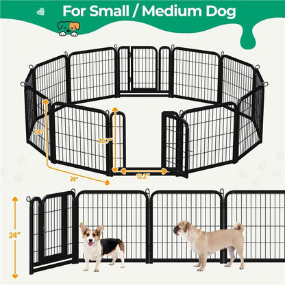 【#Fathersdaygift】Yaheetech Dog Playpen 6/8/12/16 Panels Metal Pet Playpen, Outdoor Indoor Dog Exercise Barrier Fence, 24/32/40/47 Inch