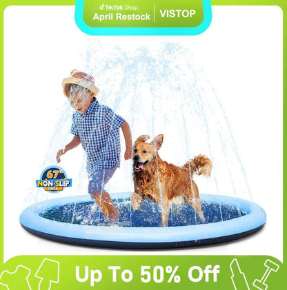VISTOP Splash Pad for Dogs, Non-Slip Texture Design Thicken Inflatable Sprinkler Pool Outdoor Water Toys, Inflatable Water Spray Pad, Fun Backyard Fountain Play Mat for Girls Boys or Dogs