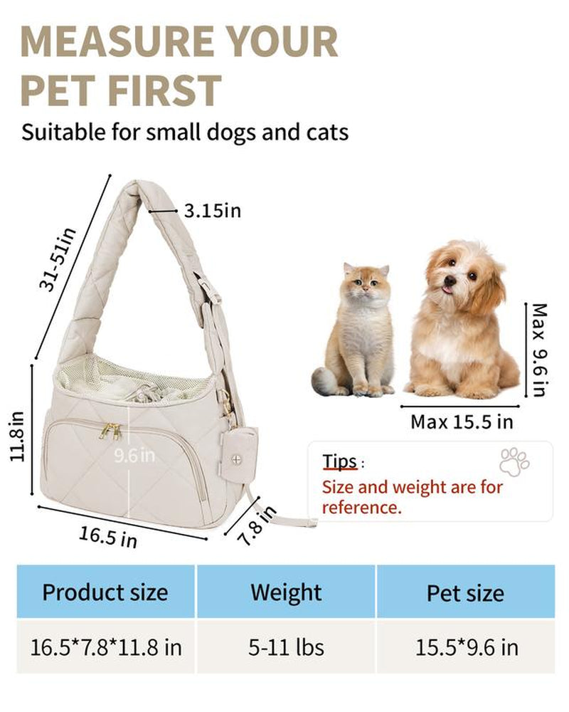 Pet Carrier Sling Puppy Carrier with Storage Pocket, Fluffy Quilted Breathable for Carry Small Dogs Cats with Travel Safety Harness