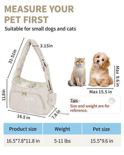 Pet Carrier Sling Puppy Carrier with Storage Pocket, Fluffy Quilted Breathable for Carry Small Dogs Cats with Travel Safety Harness