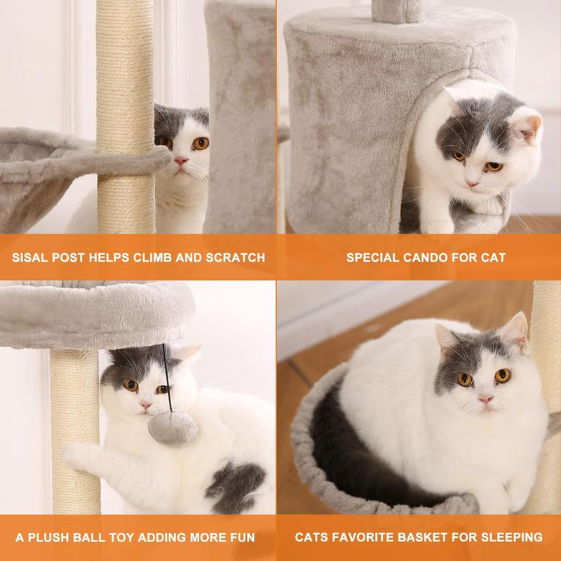Anyask Cat Tree 42'' Cute Cat Tower Small Flower Cat Trees for Indoor Cat Condo with Hanging Toys Pink Large Top Perch for Kittens and Adults Cats
