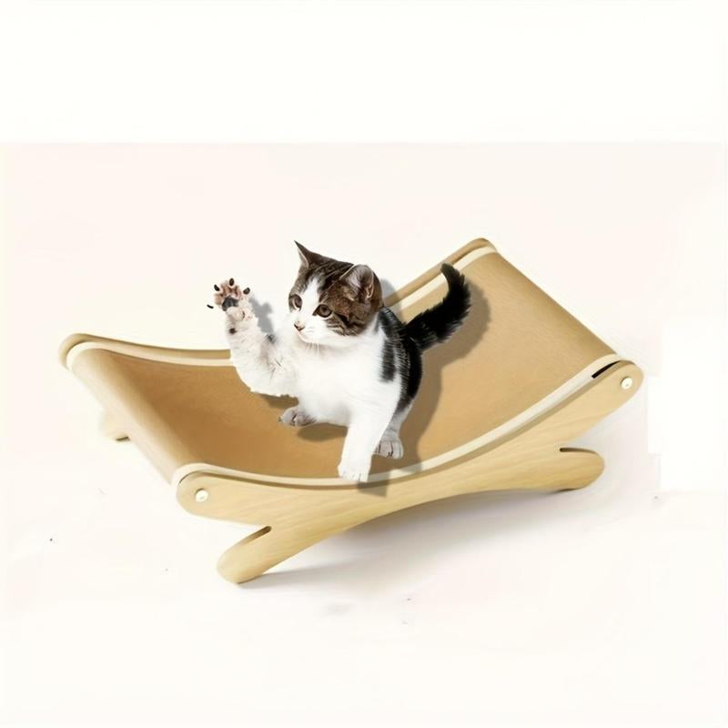 Cat Lounger - Linen Hammock with Scratching Surface, Durable Wooden Cat Scratcher Tower, All-Season Pet Recliner with Furniture Protection