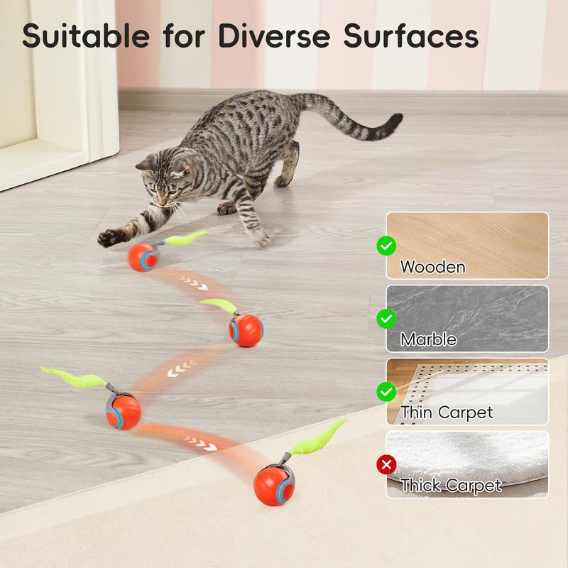 Potaroma Moving Ball Cat Toys with Feather Tail, 2025 New Rechargeable Ball for Indoor Cats Exercise, Smart Interactive Kitten Rolling Ball, Orange