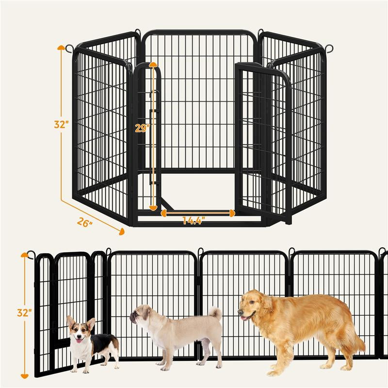 【#Fathersdaygift】Yaheetech Dog Playpen 6/8/12/16 Panels Metal Pet Playpen, Outdoor Indoor Dog Exercise Barrier Fence, 24/32/40/47 Inch