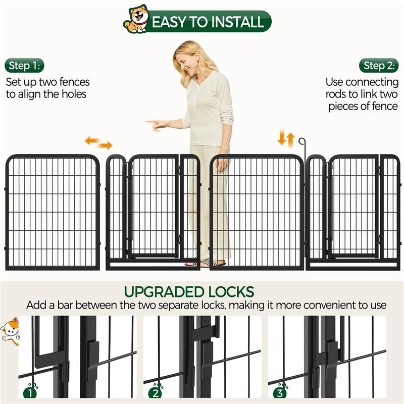 【#Fathersdaygift】Yaheetech Dog Playpen 6/8/12/16 Panels Metal Pet Playpen, Outdoor Indoor Dog Exercise Barrier Fence, 24/32/40/47 Inch