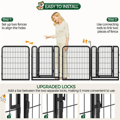 【#Fathersdaygift】Yaheetech Dog Playpen 6/8/12/16 Panels Metal Pet Playpen, Outdoor Indoor Dog Exercise Barrier Fence, 24/32/40/47 Inch