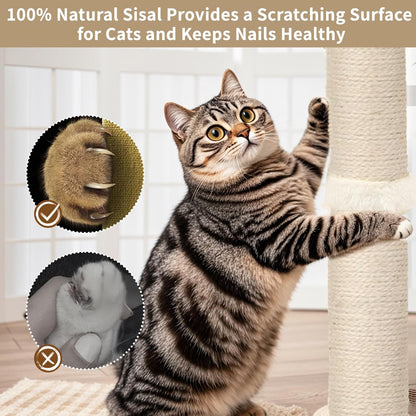 Tall Cat Scratching Post, Sisal, 33 Inches, Large Scratcher Tree Tower for Indoor Cats Adults with Hanging and Ball Track, 2 Mounting Methods Interactive Furniture Toys for All Ages