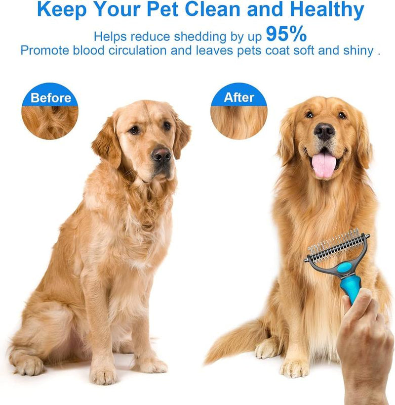 Pet Grooming Brush, 2 Sided Undercoat Dog Grooming Rakes, Perfect Long Fur Remove Tangles, Mats, Knots - Shedding Dematting Rake Comb for Dogs & Cats