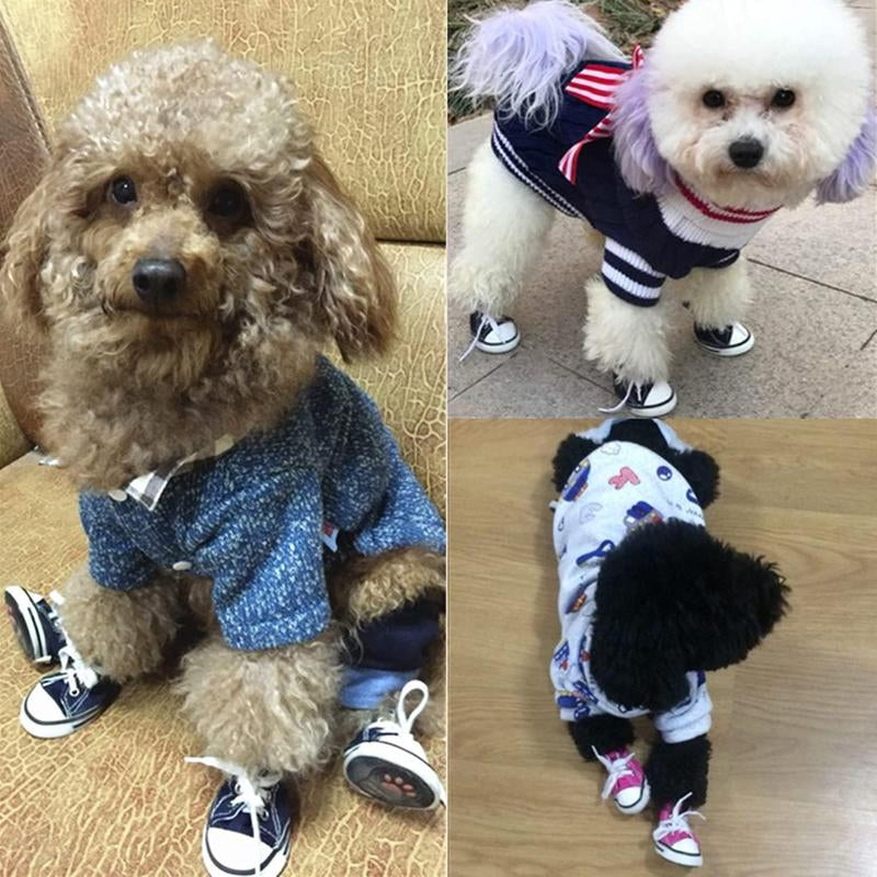 Pet Dog Shoes,Puppy Canvas Sport Shoes Sneaker Boots, Non Slip Causal Shoes Dog & Cat Paw Protective Cover for Outdoor Walking, Sports and Hot Pavement, 4Pcs