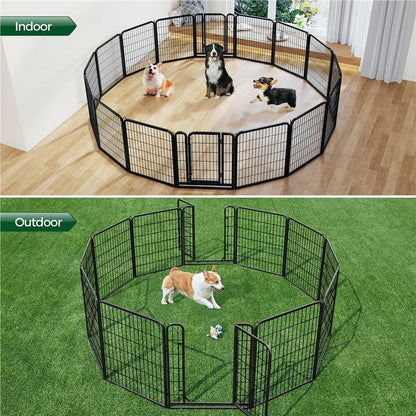 【#Fathersdaygift】Yaheetech Dog Playpen 6/8/12/16 Panels Metal Pet Playpen, Outdoor Indoor Dog Exercise Barrier Fence, 24/32/40/47 Inch