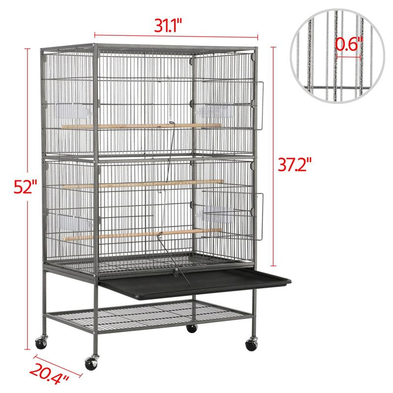 Yaheetech 52" H Large Rolling Parrot Cage for Lovebirds and Cockatoos - Ultimate Comfort with 3 Perches, 4 Feeders, and Extra Storage!