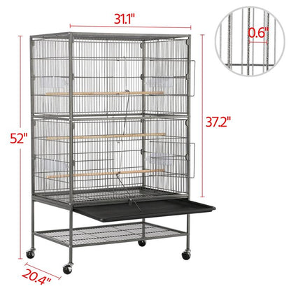 Yaheetech 52" H Large Rolling Parrot Cage for Lovebirds and Cockatoos - Ultimate Comfort with 3 Perches, 4 Feeders, and Extra Storage!