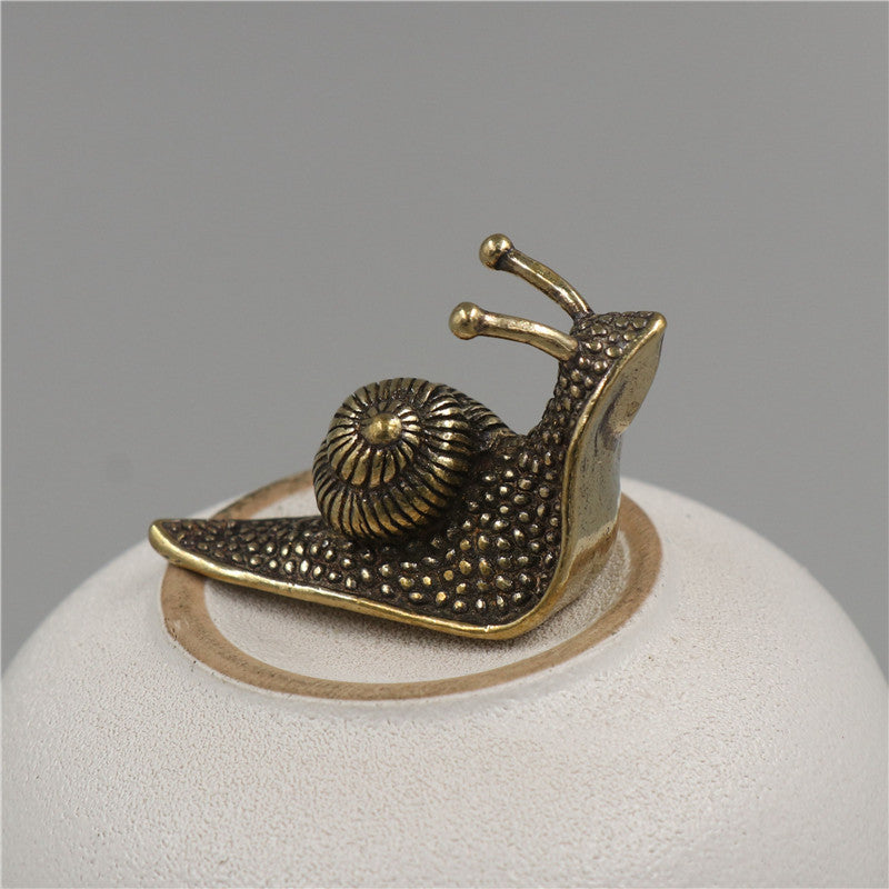 Brass Tea Pet Snail Decoration Pure Copper Paperweight Solid Core to Do Old Artifact