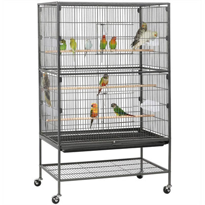 Yaheetech 52" H Large Rolling Parrot Cage for Lovebirds and Cockatoos - Ultimate Comfort with 3 Perches, 4 Feeders, and Extra Storage!