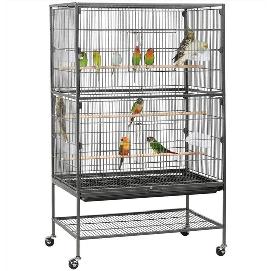 Yaheetech 52" H Large Rolling Parrot Cage for Lovebirds and Cockatoos - Ultimate Comfort with 3 Perches, 4 Feeders, and Extra Storage!