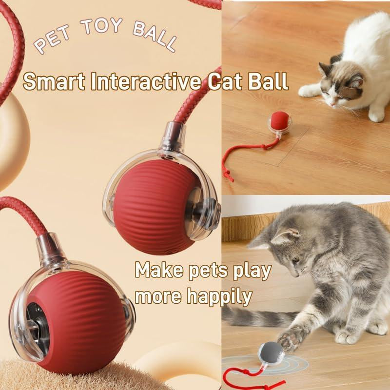 Gift for Pets, Electric Cat Toy Ball with Rope, Interactive Cat Teaser Toy, Automatic Rolling Ball Toy, Pet Supplies, Dog & Cat Accessories, Valentine'S Day Gift