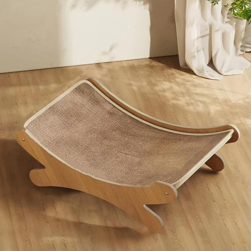 Cat Lounger - Linen Hammock with Scratching Surface, Durable Wooden Cat Scratcher Tower, All-Season Pet Recliner with Furniture Protection