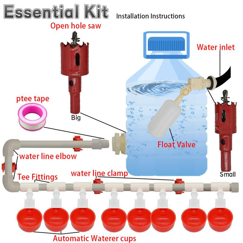 Automatic Chicken Watering System, Chicken Water Cups, Chicken Water Feeder and 1/2" PVC Tee Pipe DIY Kit, Poultry Waterer Chicken Water Dispenser for Chicken, Duck, Quail