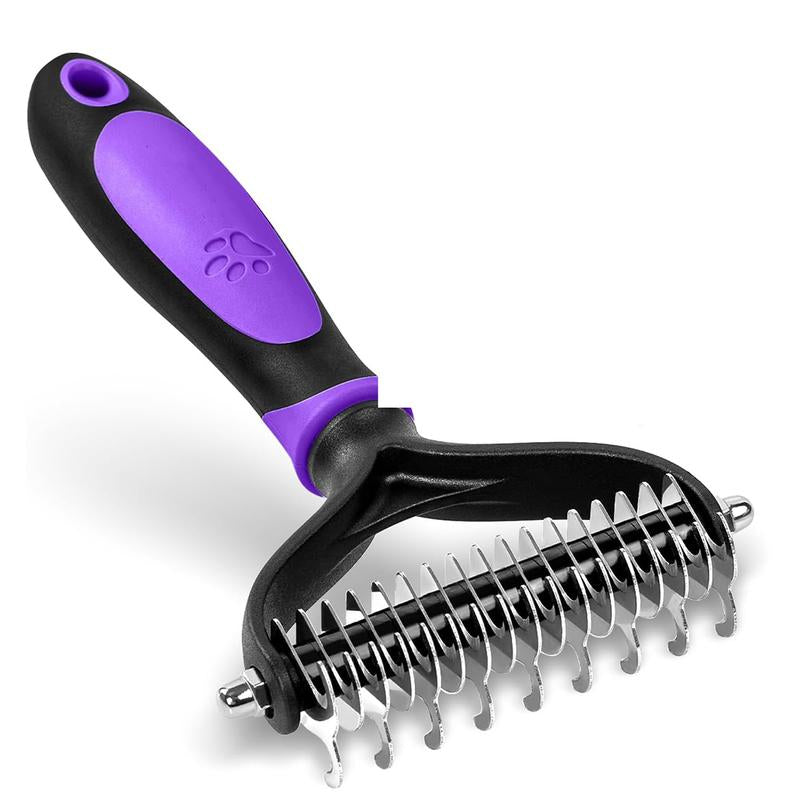 Pet Grooming Brush, 2 Sided Undercoat Dog Grooming Rakes, Perfect Long Fur Remove Tangles, Mats, Knots - Shedding Dematting Rake Comb for Dogs & Cats