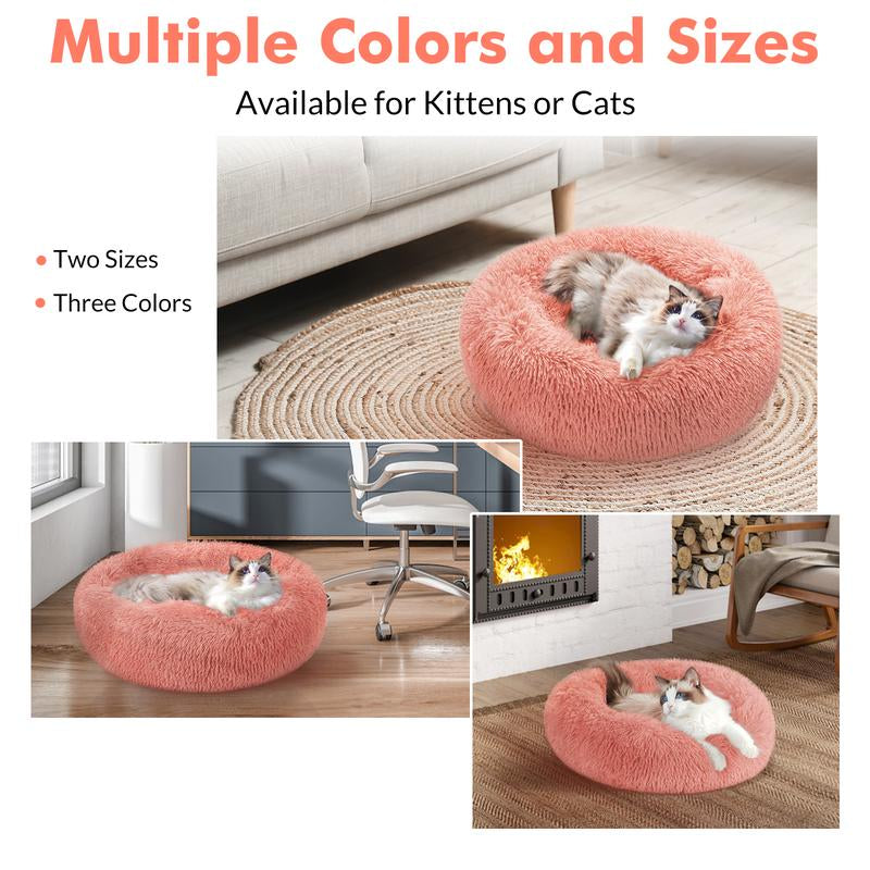 Rabbitgoo Cat Beds for Indoor Cats, 20 Inches Cat Bed Machine Washable, Fluffy round Pet Bed Non-Slip, Calming Soft Plush Donut Cuddler Cushion Self Warming for Small Dogs Kittens,West 18