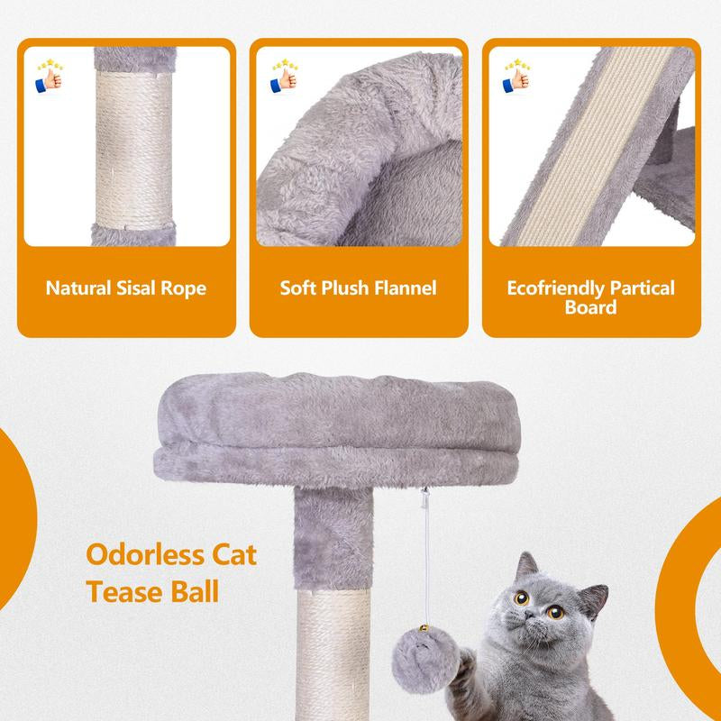 Anyask Cat Tree 42'' Cute Cat Tower Small Flower Cat Trees for Indoor Cat Condo with Hanging Toys Pink Large Top Perch for Kittens and Adults Cats