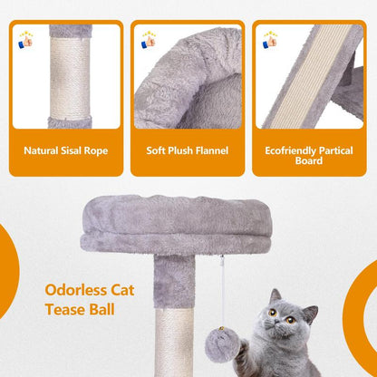 Anyask Cat Tree 42'' Cute Cat Tower Small Flower Cat Trees for Indoor Cat Condo with Hanging Toys Pink Large Top Perch for Kittens and Adults Cats