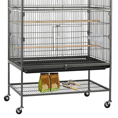 Yaheetech 52" H Large Rolling Parrot Cage for Lovebirds and Cockatoos - Ultimate Comfort with 3 Perches, 4 Feeders, and Extra Storage!