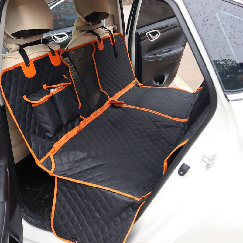 [On Sale!]Dog Car Seat Cover, Waterproof Scratchproof Hammock W/ 4 Storage Bags Side Flaps, Washable Nonslip Backseat Protector for Cars,Trucks,Suvs.