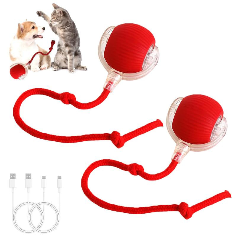 Gift for Pets, Electric Cat Toy Ball with Rope, Interactive Cat Teaser Toy, Automatic Rolling Ball Toy, Pet Supplies, Dog & Cat Accessories, Valentine'S Day Gift