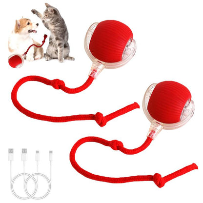 Gift for Pets, Electric Cat Toy Ball with Rope, Interactive Cat Teaser Toy, Automatic Rolling Ball Toy, Pet Supplies, Dog & Cat Accessories, Valentine'S Day Gift