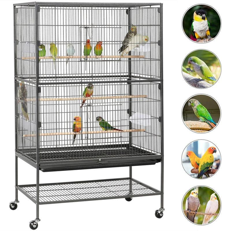 Yaheetech 52" H Large Rolling Parrot Cage for Lovebirds and Cockatoos - Ultimate Comfort with 3 Perches, 4 Feeders, and Extra Storage!