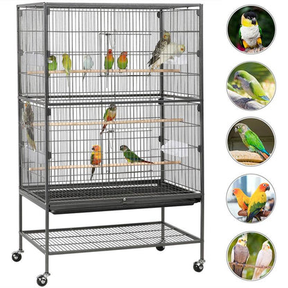 Yaheetech 52" H Large Rolling Parrot Cage for Lovebirds and Cockatoos - Ultimate Comfort with 3 Perches, 4 Feeders, and Extra Storage!