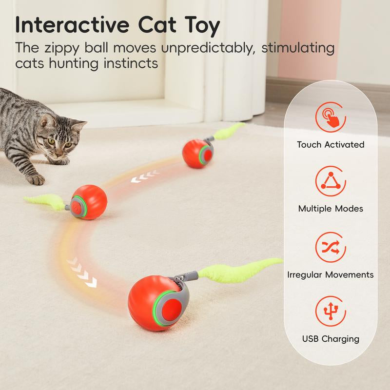 Potaroma Moving Ball Cat Toys with Feather Tail, 2025 New Rechargeable Ball for Indoor Cats Exercise, Smart Interactive Kitten Rolling Ball, Orange