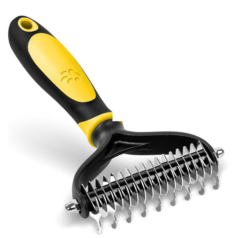 Pet Grooming Brush, 2 Sided Undercoat Dog Grooming Rakes, Perfect Long Fur Remove Tangles, Mats, Knots - Shedding Dematting Rake Comb for Dogs & Cats