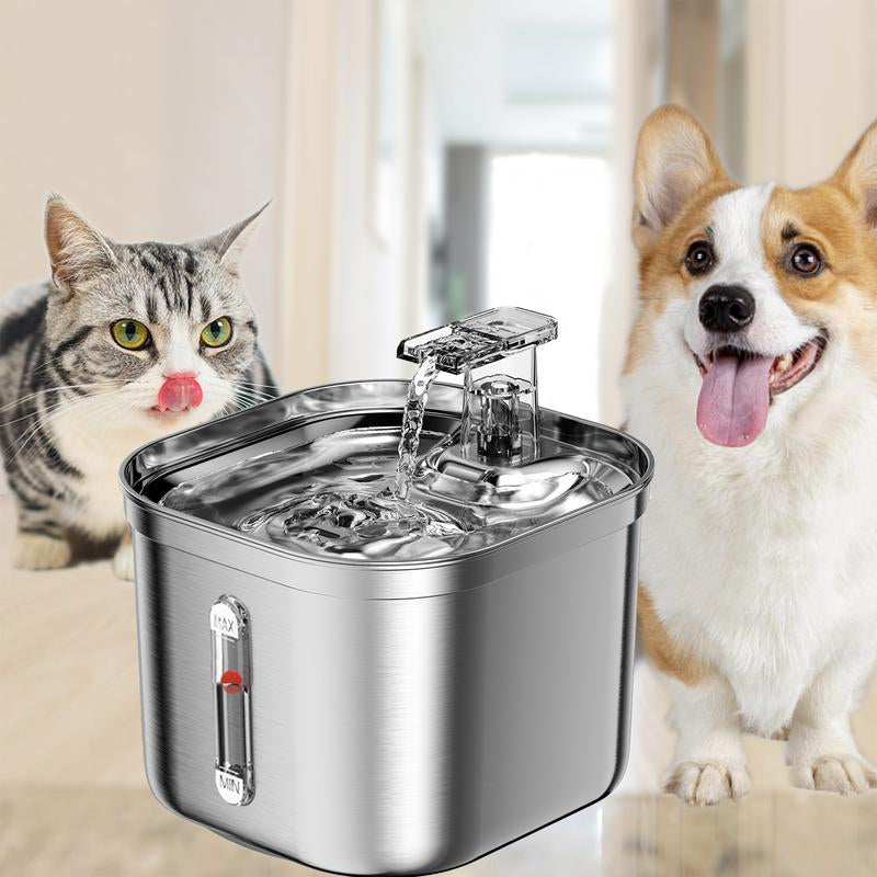 Cat Water Fountain, 2.2L/73Oz Automatic Dog Dispenser Water Bowl,Stainless Steel Pet Water Fountain for Cats Inside, 3 Filters&Ultra-Quiet Pump,Square