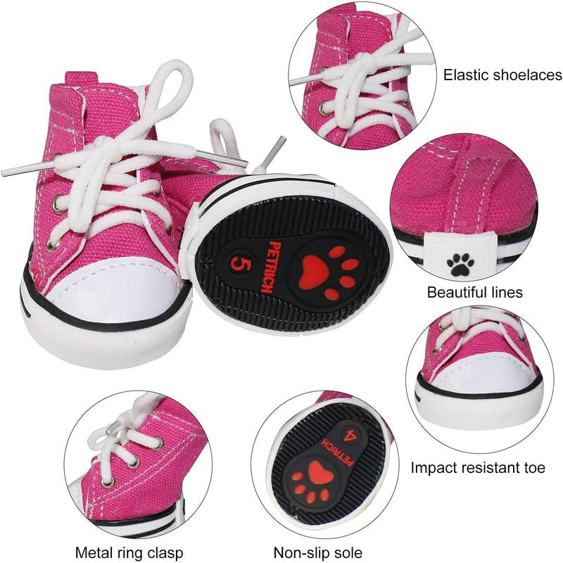 Pet Dog Shoes,Puppy Canvas Sport Shoes Sneaker Boots, Non Slip Causal Shoes Dog & Cat Paw Protective Cover for Outdoor Walking, Sports and Hot Pavement, 4Pcs