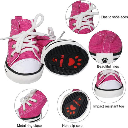 Pet Dog Shoes,Puppy Canvas Sport Shoes Sneaker Boots, Non Slip Causal Shoes Dog & Cat Paw Protective Cover for Outdoor Walking, Sports and Hot Pavement, 4Pcs