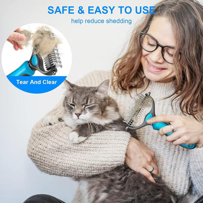 Pet Grooming Brush, 2 Sided Undercoat Dog Grooming Rakes, Perfect Long Fur Remove Tangles, Mats, Knots - Shedding Dematting Rake Comb for Dogs & Cats