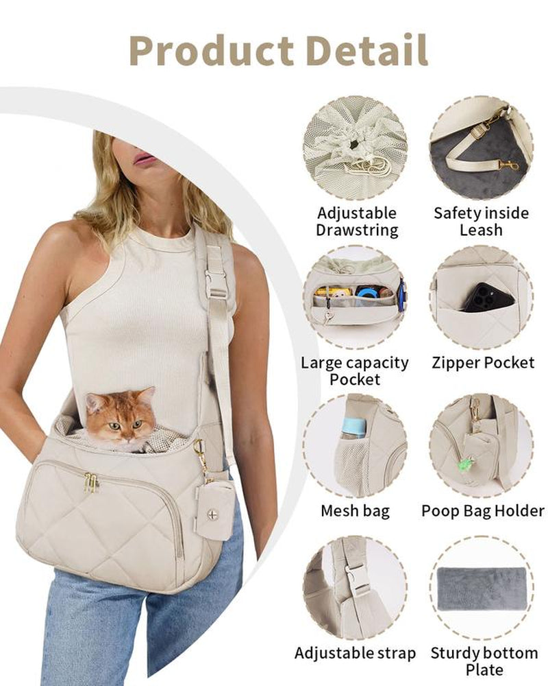 Pet Carrier Sling Puppy Carrier with Storage Pocket, Fluffy Quilted Breathable for Carry Small Dogs Cats with Travel Safety Harness