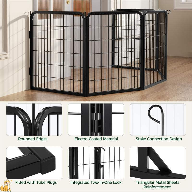 【#Fathersdaygift】Yaheetech Dog Playpen 6/8/12/16 Panels Metal Pet Playpen, Outdoor Indoor Dog Exercise Barrier Fence, 24/32/40/47 Inch
