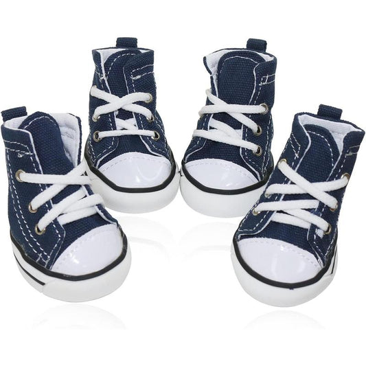 Pet Dog Shoes,Puppy Canvas Sport Shoes Sneaker Boots, Non Slip Causal Shoes Dog & Cat Paw Protective Cover for Outdoor Walking, Sports and Hot Pavement, 4Pcs