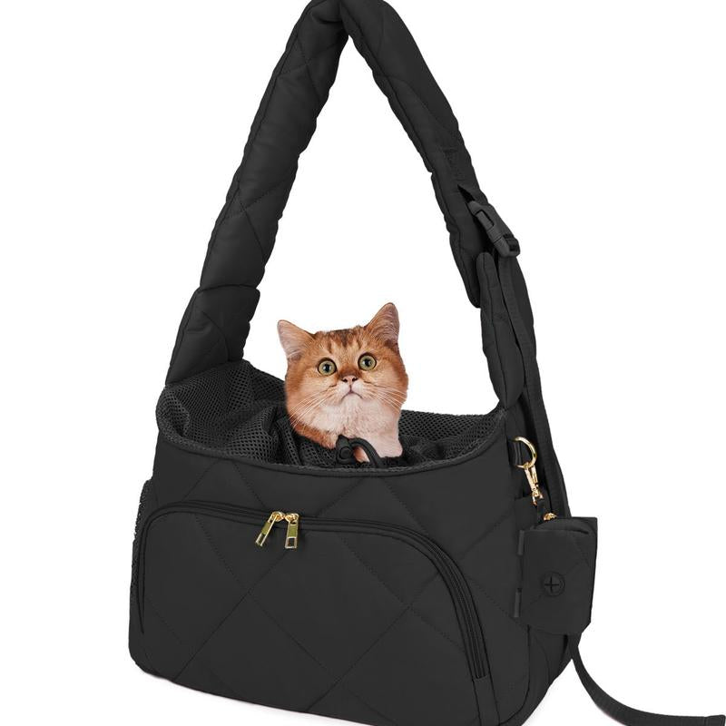 Pet Carrier Sling Puppy Carrier with Storage Pocket, Fluffy Quilted Breathable for Carry Small Dogs Cats with Travel Safety Harness