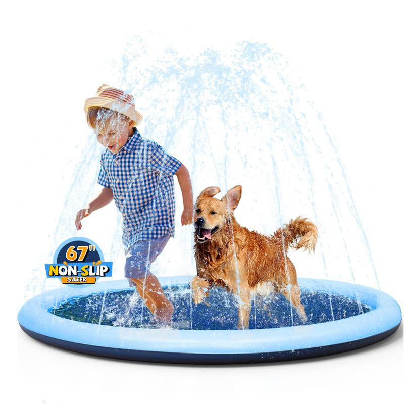 VISTOP Splash Pad for Dogs, Non-Slip Texture Design Thicken Inflatable Sprinkler Pool Outdoor Water Toys, Inflatable Water Spray Pad, Fun Backyard Fountain Play Mat for Girls Boys or Dogs
