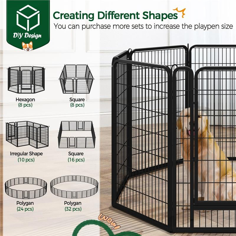 【#Fathersdaygift】Yaheetech Dog Playpen 6/8/12/16 Panels Metal Pet Playpen, Outdoor Indoor Dog Exercise Barrier Fence, 24/32/40/47 Inch